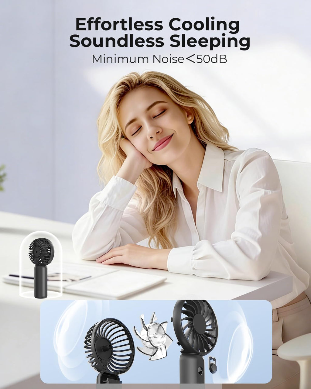 ARCTICOOL Portable Mini Fan - Rechargeable Hand Fan with 3 Adjustable Speeds, 2000mAh Battery, Lightweight Design, Low Noise, and Easy Portability for Indoor and Outdoor Use (Deep Black)
