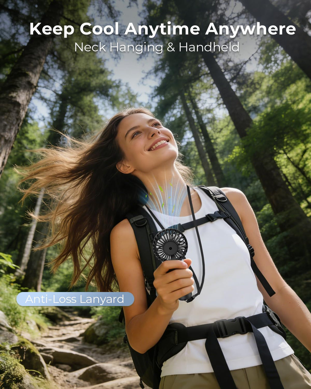 ARCTICOOL Portable Mini Fan - Rechargeable Hand Fan with 3 Adjustable Speeds, 2000mAh Battery, Lightweight Design, Low Noise, and Easy Portability for Indoor and Outdoor Use (Deep Black)
